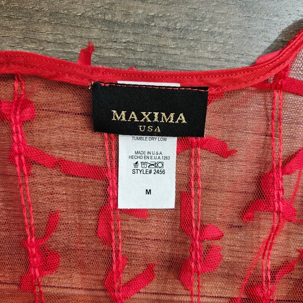 Maxima USA Shrug Womens Medium Sheer Mesh Cherry Red Ribbon Festive Holiday - Picture 10 of 14